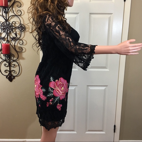 NWOT ASL crochet black embroidered floral dress - Picture 7 of 8